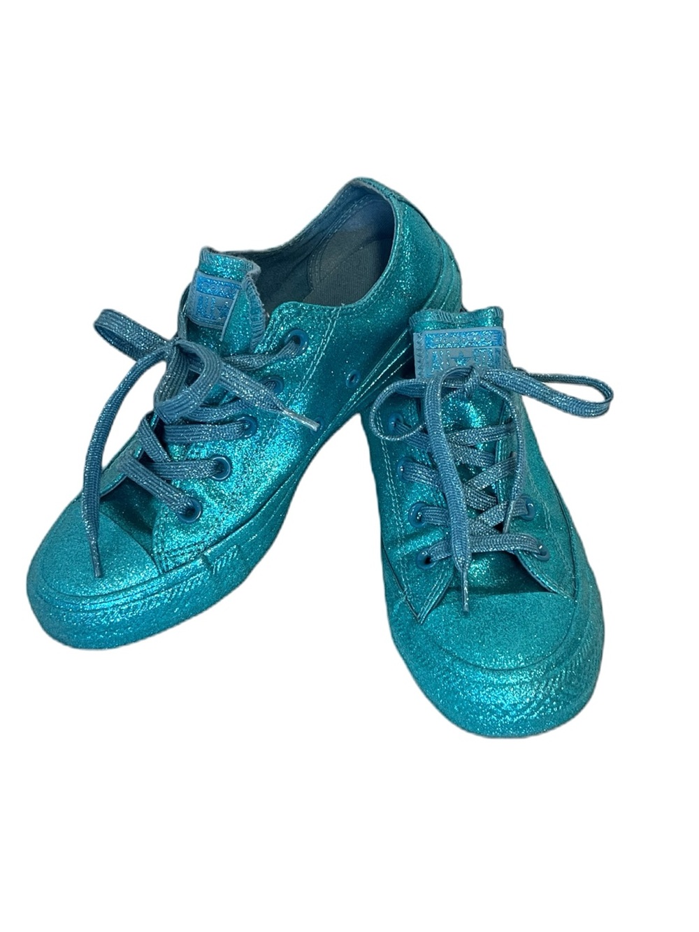 Chuck Taylor Converse All-Star Low-Top Glitter Teal Blue Sneakers Athletic Shoes